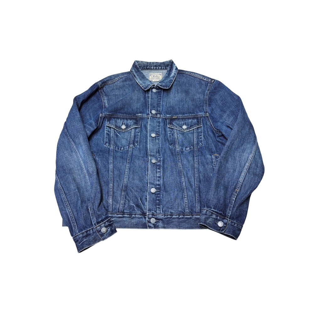 Polo Ralph Lauren Mens XL Blue Denim Trucker Jacket Authentic Goods Medium Wash